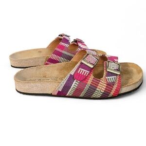 Sol Amor Pink Plaid Two-Strap Sandals with Buckles